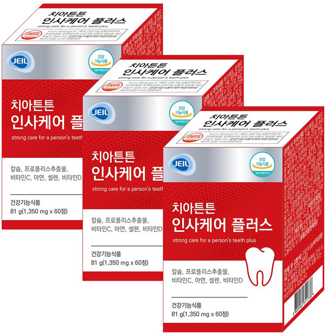 치아튼튼 인사케어 플러스 칼슘 프로폴리스추출물 210mg, 60정, 3개