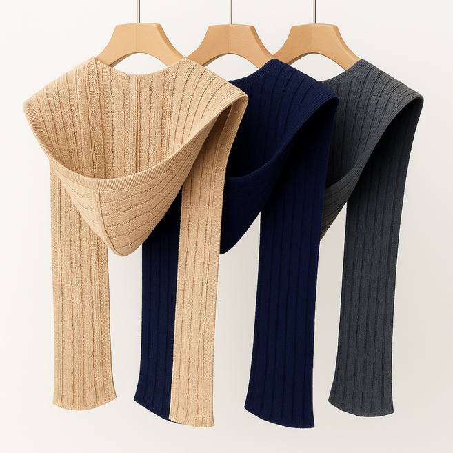 니트 머플러 겸용 후드모자 따뜻한 겨울 방한모 일체형 넥워머 목도리 LAPFA592