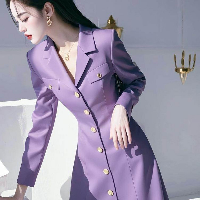 여성 카라넥 정장 원피스 봄 가을 여자 프렌치 고급 a라인 정장 롱 원피스 데일리룩 LT