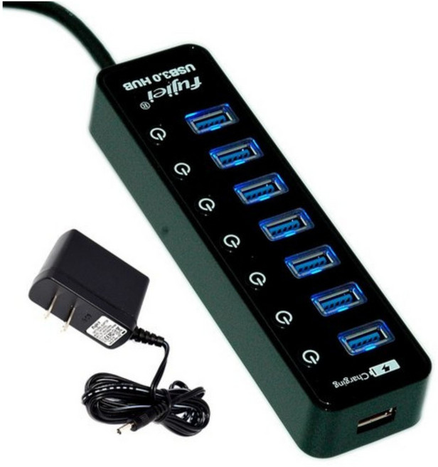 Fujiei Aj1078 USB3.0 七埠HUB/附5V 3A變壓器, 單色, 1個