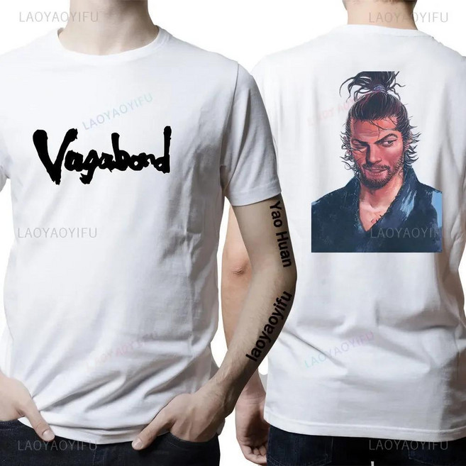 애니메이션 무사시 미야모토 배가본드 만화 티셔츠 라운드 칼라 타케주 신멘 의류, 1개, 2. YBB-white / E. M