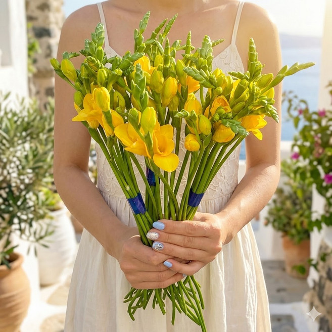 주말배송 신선 보냉포장 아르띠콜로 프리지아 생화 꽃 (줄기 물올림 후 발송), 40개, 노랑 꽃 송이수