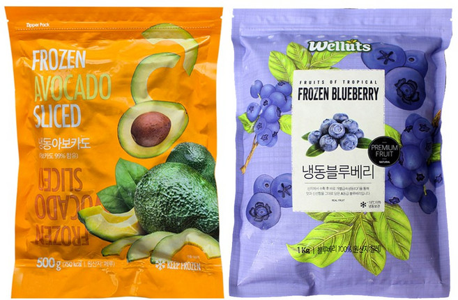 웰루츠 냉동 아보카도 500g + 블루베리 1kg 냉동과일 스무디 쥬스, 1세트, 1500g