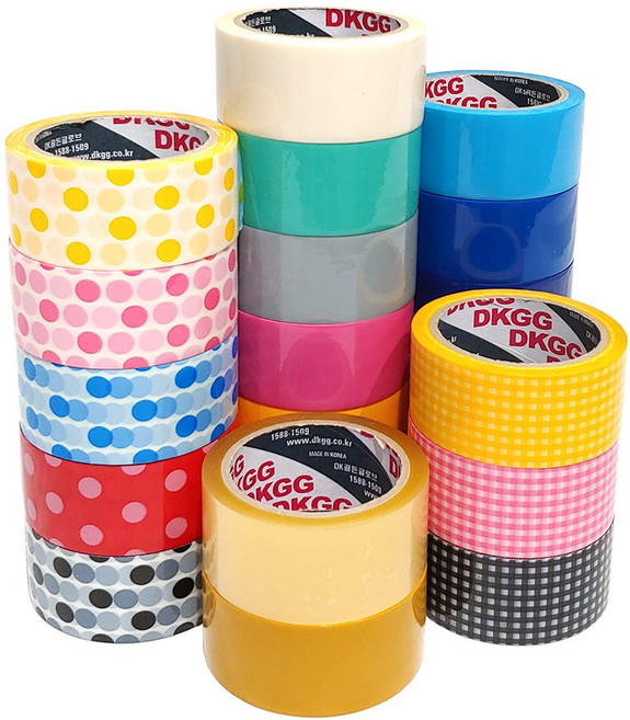 DK 국내산 패션 디자인 OPP 박스 테이프 1세트 10개입 땡땡이&체크&칼라 폭5Cm x 길이40M OPP패션 박스테이프, 민트