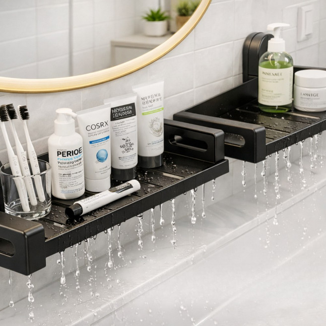 릴플로 무타공 욕실 주방 정리 선반, 1개, 매트블랙