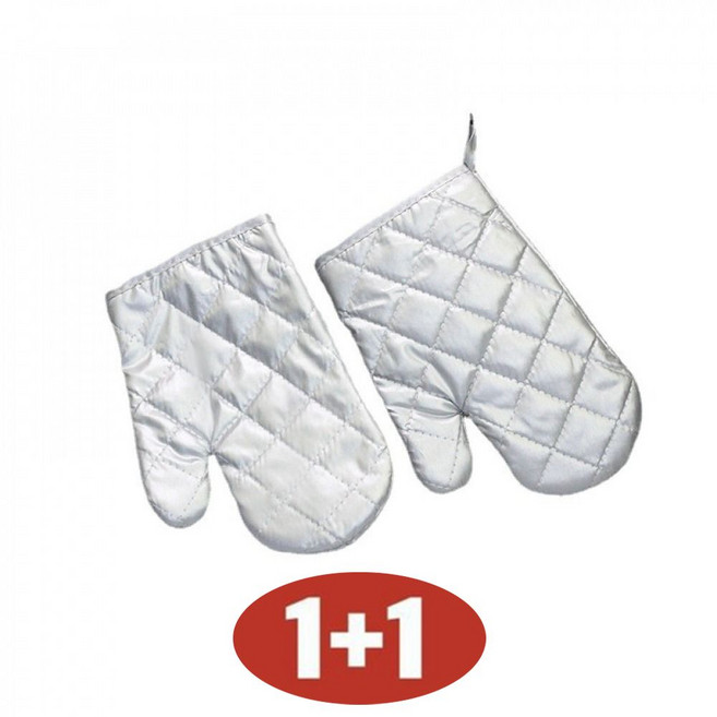 1+1 주방용 오븐장갑 내열 단열 장갑 화상 방지두꺼운 장갑세트, 1세트, 실버
