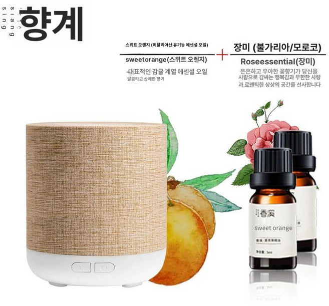 ssy 미니초음파가습기 무드등 초음파가습기 조용한 화이트 usb 사무실, 패브릭 아로마 오일 5ML+장미 5ML, 기본 모델명/품번