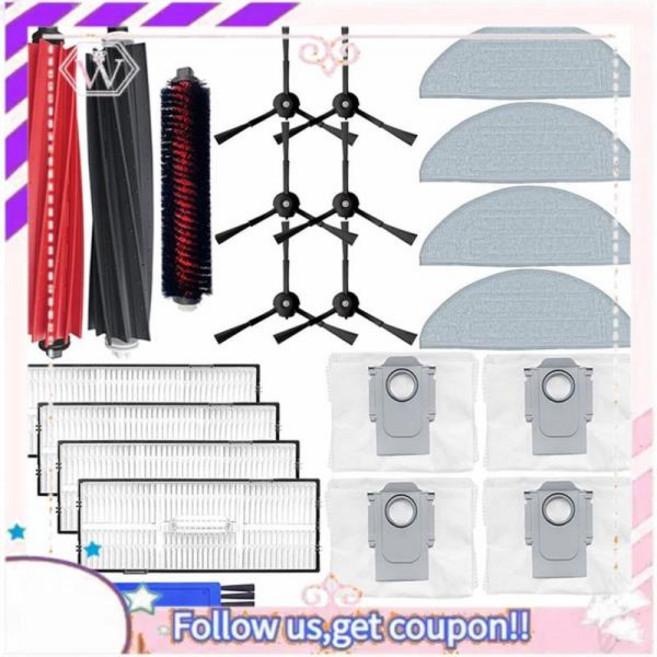 A50F-로보락 S8 프로 울트라 액세서리 메인 사이드 브러시 헤파 필터 물 천 먼지 봉투 교체 부품 액세서리