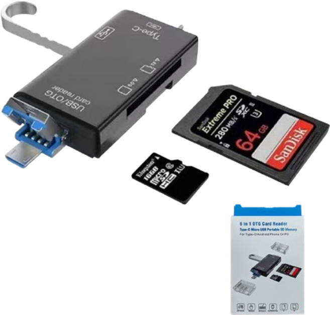 Type-C多功能六合一OTG讀卡機 micro SD TF記憶卡 電腦&手機, 時尚黑, 1個