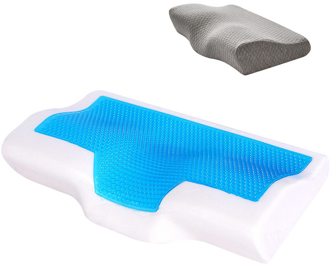 린보 프리미엄 냉감 쿨젤 메모리폼 경추베개 고탄성 숙면 베개 + 커버 세트, 그레이, 1개