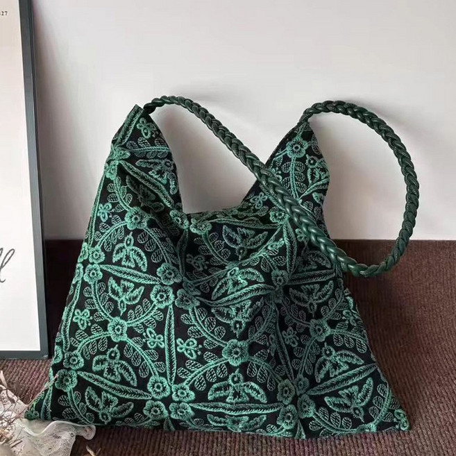 후암마켓 자수 패턴 데일리 꼬임 여성 코튼 에코백 숄더백