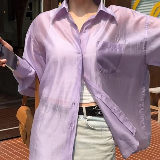 [자체제작] 빅사이즈 오버핏 텐셀 간절기 셔츠 오간자 가을 블라우스 55~88