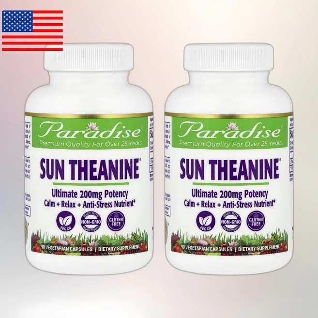 Paradise Herbs 파라다이스 허브 Sun Theanine 200mg 베지 캡슐 90정 2통 - 쿠팡