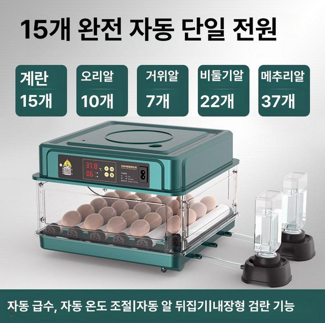 오리알 부화기 파충류 기러기 거위 과학, 1개, 15알 단일 완전 자동 디스플레이 물병 포함