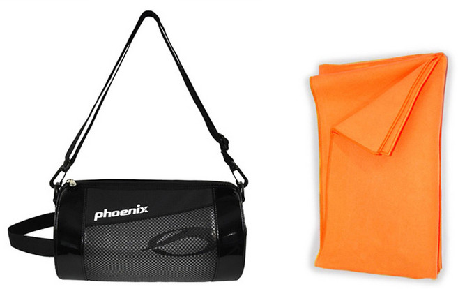 피닉스 원형수영가방+실버스핀 건식타올, 블랙+오렌지