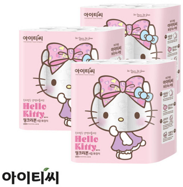ITC 헬로키티 핑크리본 화장지 4겹 20m, 24개입, 3개