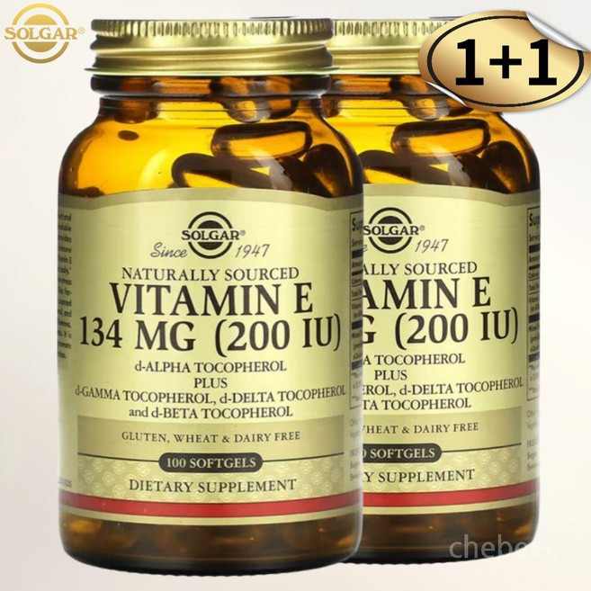 솔가 비타민E 200IU 100캡슐 2병 델타 감마 베타 토코페롤, 100정