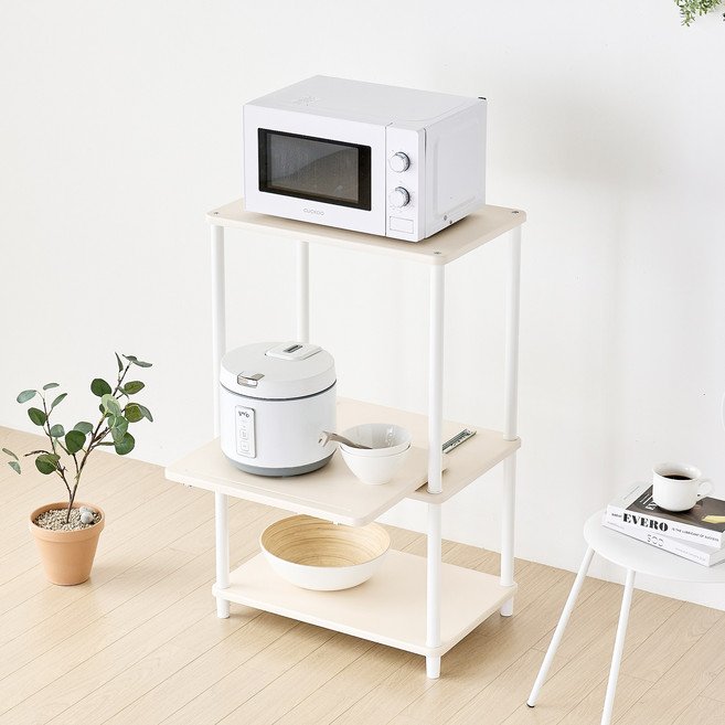 [색상리뉴얼행사중] 국내생산 튼튼한 조립식 시그니처 렌지대수납장 주방선반 밥솥다이, 5-1) 렌지대 3단(슬라이드형)-크림화이트