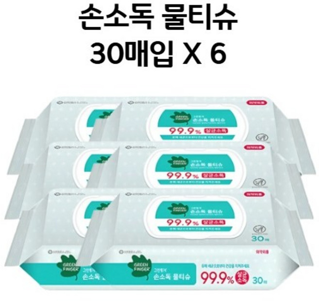 그린핑거 손소독 물티슈 휴대형, 30개입, 6개