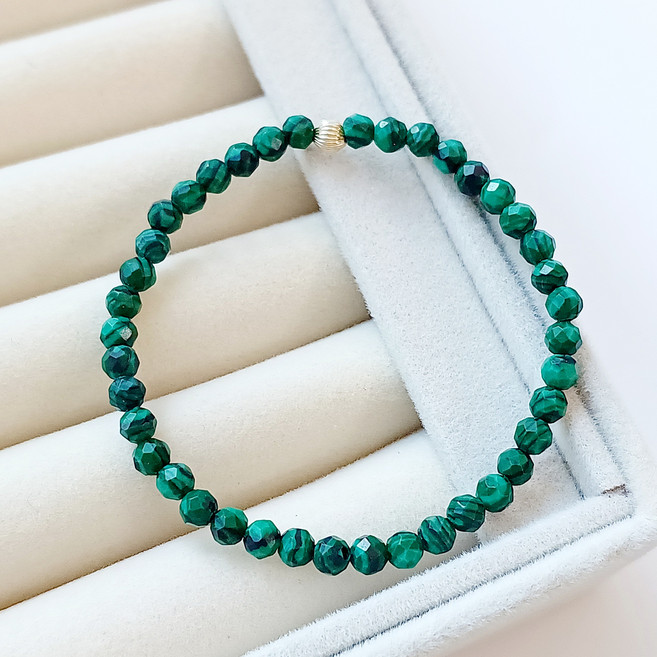 공작석 말라카이트 4mm 14k골드필드 천연 원석팔찌 목기운 사주