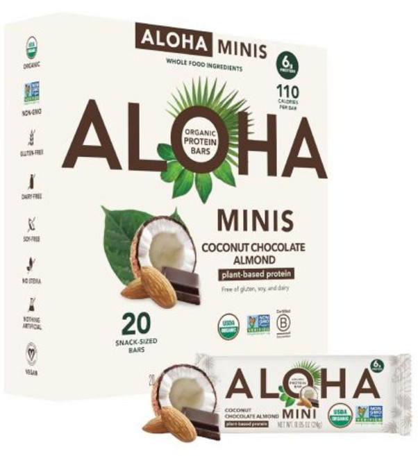 ALOHA 초콜릿 쿠키 알로하 식물성 프로틴 바 미니 칩 도우 20개입 24g 비건 저당 글루텐 프리 팔레오 저탄수화물 비GMO 스테비아 무첨가 대두 설탕, 1개, 코코넛 초콜릿 아몬드