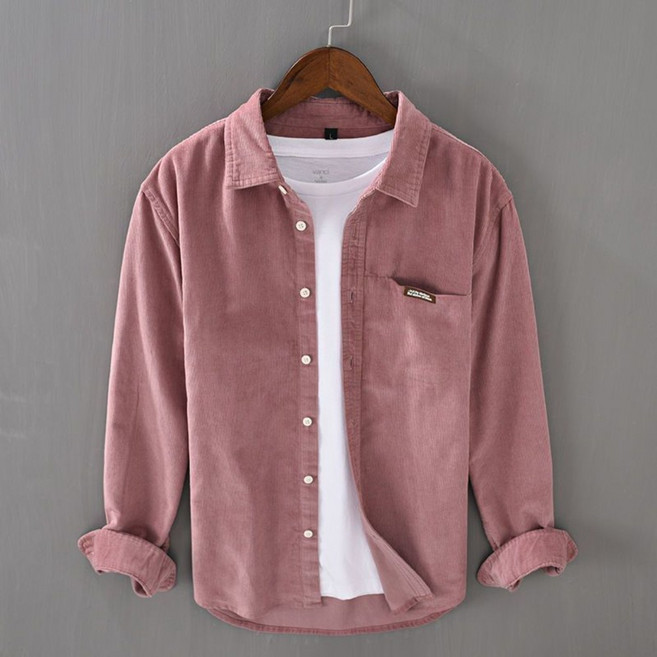 Vezri 남성 캐주얼 코듀로이 셔츠 긴팔 청년 티셔츠 레이어드 가을 봄 아이템 Acc