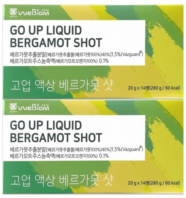 WEBIOM 서울대학교 위바이옴 고업 액상 고함량 베르가못 샷 BPF 폴리페놀 8000% 농축된 고품질 베르가못 + 사은품 천연비누, 2개, 14회분