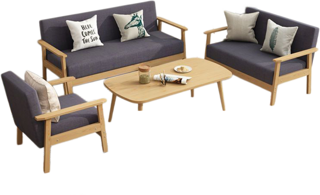 租房/出租屋適用 高承重雙人小戶型沙發, 實木沙發+送抱枕【深灰色】棉麻可拆洗,雙人位長113寬59高71