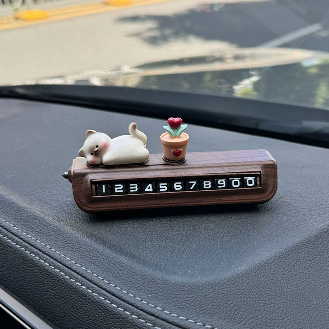 시웨이 원목패턴 주차번호판 자동차 탈출 망치 듀얼 전화번호판 귀여운 캐릭터, 1개, 고양이