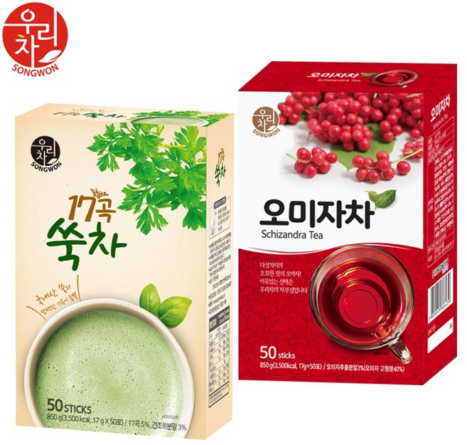 송원 17곡 쑥차 50T +오미자차 50T, 1개, 850g