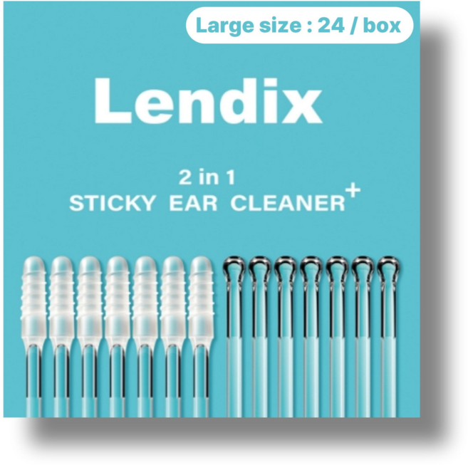 Lendix 친환경 점착식 끈끈이 귀이개 플러스 면봉 투인원, 1개, 24개입, Large