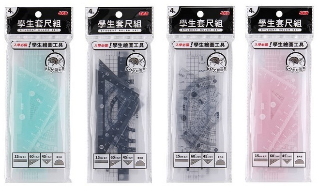 SKB 文明 RU-35 學生套尺組 (直尺 三角板 量角器) 精準測量 學習繪圖好幫手, 1個