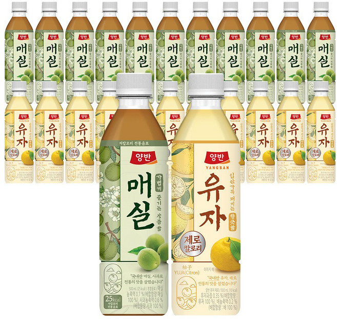 동원 양반 매실 500ml + 양반 유자 제로 500ml, 24개