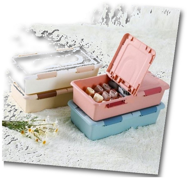 다설담 언더베드 플라스틱 16칸 속옷정리함 뚜껑있는 정리용품, 핑크, 1개