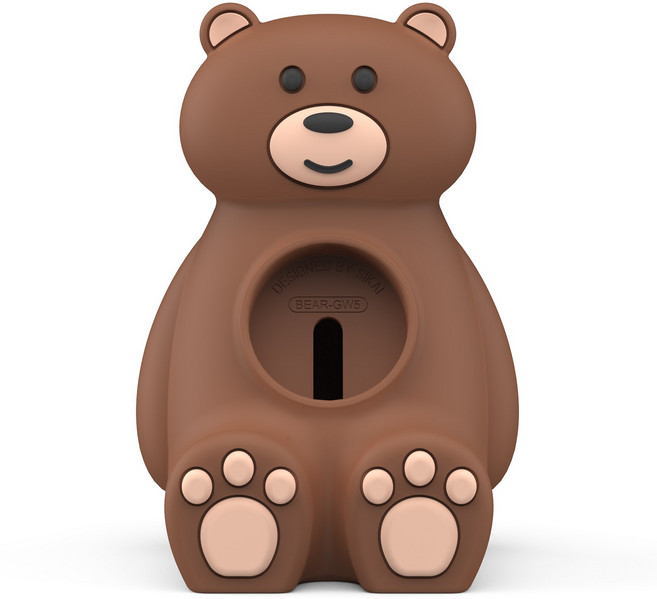 애플워치 전기종 호환 곰돌이 실리콘 스탠드 거치대, 브라운