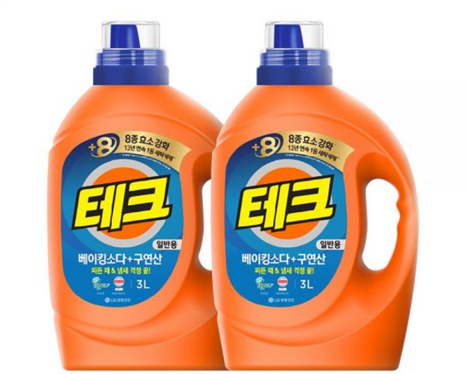 테크 베이킹소다+구연산 실내건조 액체세제 일반 용기 3L 2개