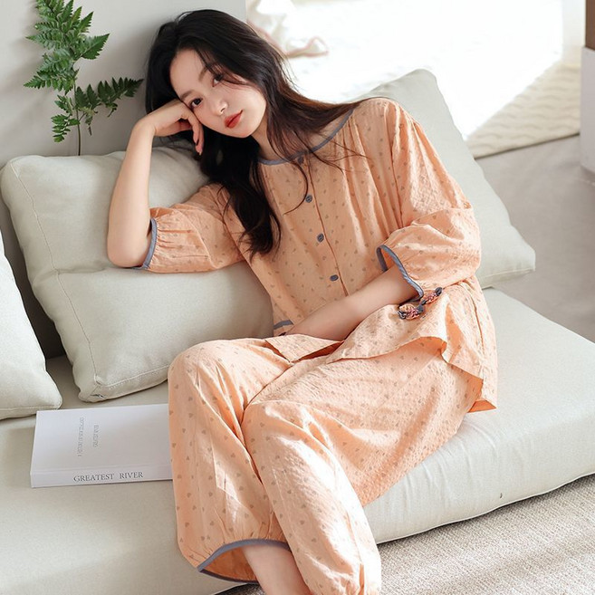 티나 여성 아사면 9부 잠옷 세트 여름 순면 홈웨어 루즈핏 편한 실내복