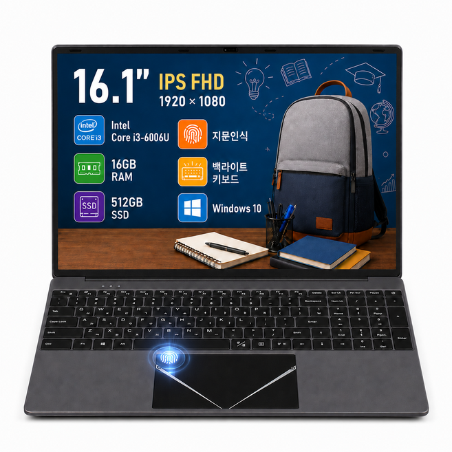 16.1인치 가성비 노트북 SSD 512GB RAM 16GB i3-6006U WIN10 사무용 학습용, T18-1, 그레이