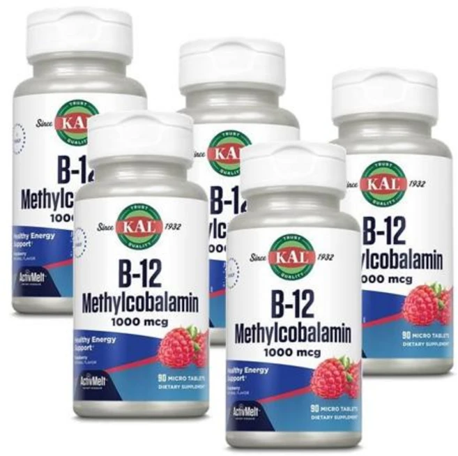 칼 활성비타민 B12 메틸코발라민 1000 mcg 라즈베리맛 KAL B-12 Methylcobalamin, 5개, 90정 - 쿠팡