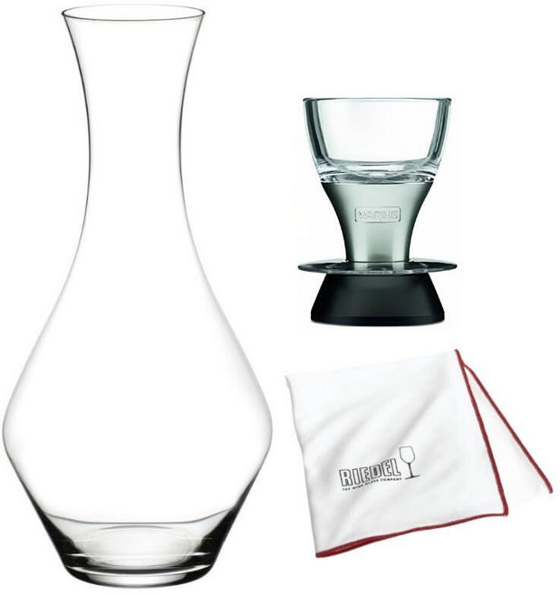 Riedel CaBerne 번t 매그넘 디캔터 번들 브러시드 스테인리스 액센트 및 대형 극세사 폴리싱 천이 있는 프로 프로페셔널 와인 에어레이터(3개 품목) 219510, Riedel CaBerne 번t 매그넘 디캔터 번들,