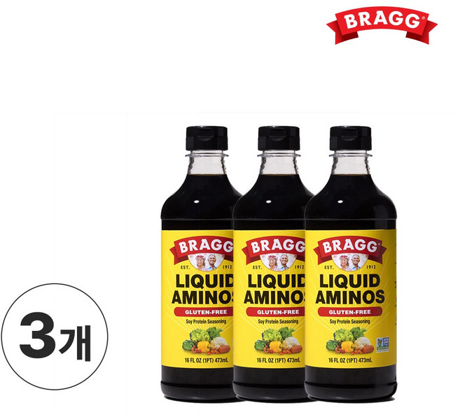 브래그 리퀴드 아미노스 간장 소이 소스 글루텐 프리, 3개, 473ml