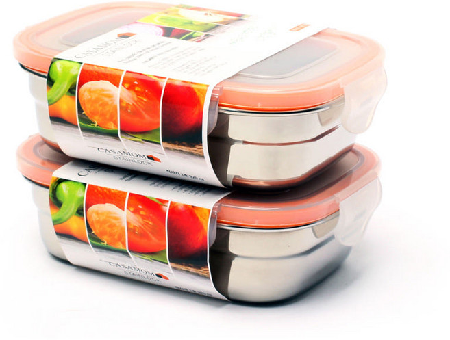 까사맘 스테인레스 밀폐용기 직사각1호(320ml), 2개, 320ml,사각