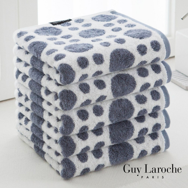 기라로쉬 두꺼운 고급 뱀부타올 200g 5장 블랙라벨 먼지없는 호텔수건 디자인수건, 블루그레이 도트 패턴, 5개