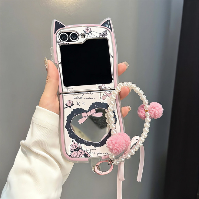 휴대폰케이스 갤럭시 z플립3 z플립4 z플립5 z플립6 z플립7 고양이 귀 하트 거울