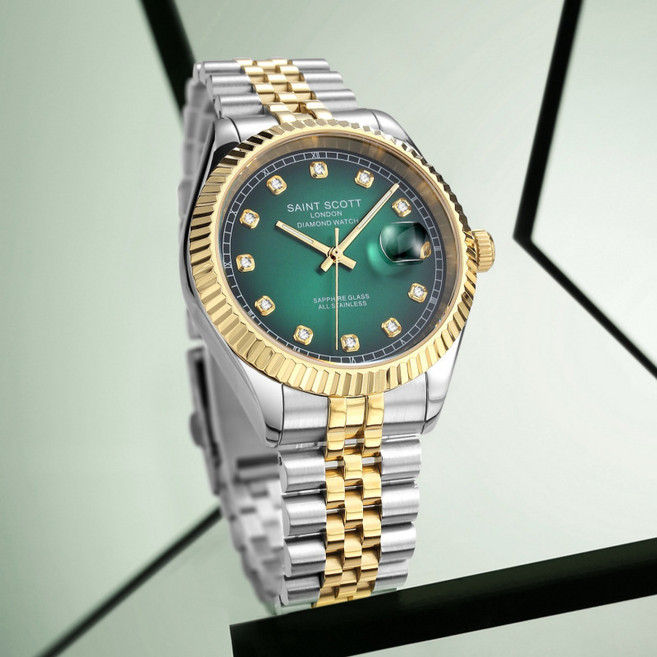 [천연다이아/사파이어글래스] 템푸스 다이아몬드 커플 워치 + 감별서 + 쇼핑백 / ST5601