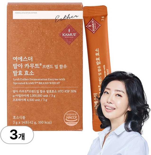 본사직영 여에스더 발아 카무트® 브랜드 밀 함유 발효효소(100만 unit 효소역가) 국민영양 프로젝트, 3박스, 14회분
