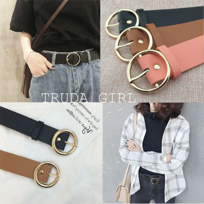 TRUDA GIRL 圓扣皮革皮帶 女款寬版腰帶