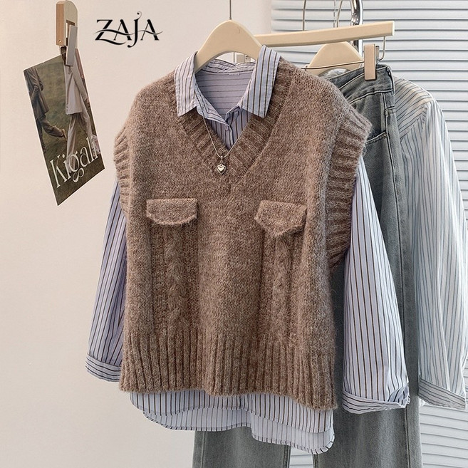 ZAJA 여성 니트 조끼 레이어드 패션 캐주얼 베스트