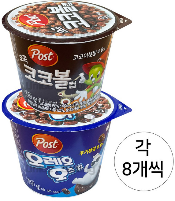 동서 포스트 컵시리얼 혼합 ( 오레오오즈 8 + 오곡코코볼 8 ), 16개, 30g
