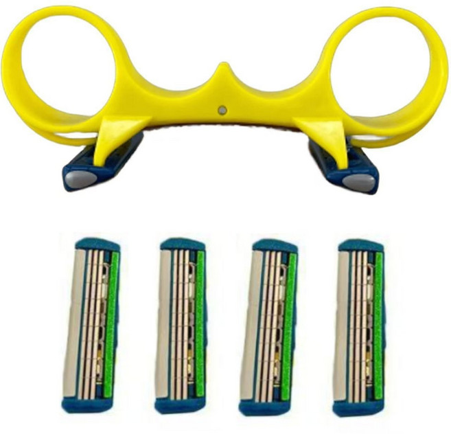 민머리 대머리 면도기 삭발면도기 이발면도기 두피삭발면도기 +면도날4p 세트(손쉽게 자가로 스킨헤드 유지할 수 있는 도구 해외 트렌드 신제품), 노란색, 1개